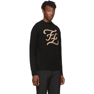 Shop Fendi Black Karligraphy Crewneck Sweater