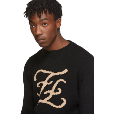 Shop Fendi Black Karligraphy Crewneck Sweater