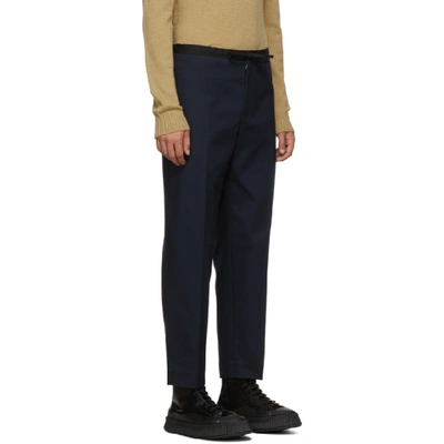 Shop Jil Sanderand Navy Cropped Drawstring Trousers In 402 - Blue