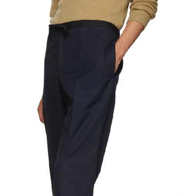 Shop Jil Sanderand Navy Cropped Drawstring Trousers In 402 - Blue