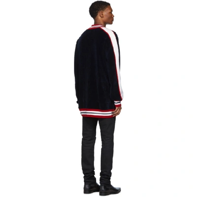 Shop Balmain Navy Striped Long Cardigan In 6ub Marine