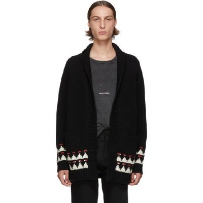 Shop Saint Laurent Black Wool Jacquard Cardigan In 6170 Blkrd