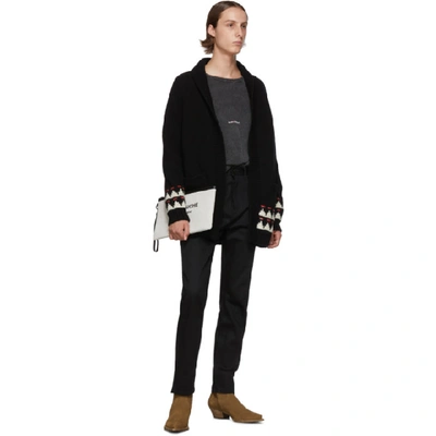 Shop Saint Laurent Black Wool Jacquard Cardigan In 6170 Blkrd