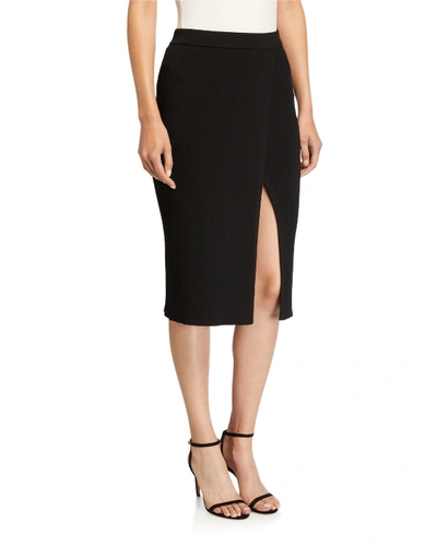 Shop Jonathan Simkhai Deep Rib Wrap Skirt With Slit In Black