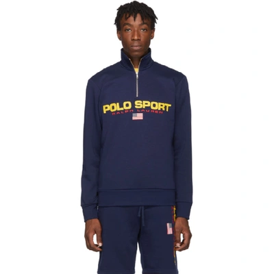 Shop Polo Ralph Lauren Navy Fleece Polo Sport Half-zip Sweatshirt