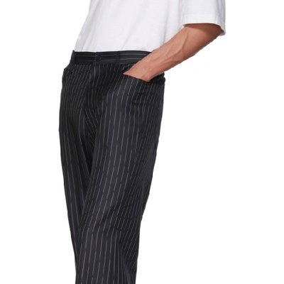 Shop Balenciaga Navy Wool Trousers In 5004 Nv Wht