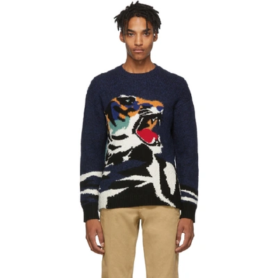 Shop Kenzo Navy Big Tiger Sweater In 76 Navy