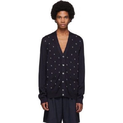 Shop Gucci Navy Wool G Dot Cardigan In 4696inkmkrd