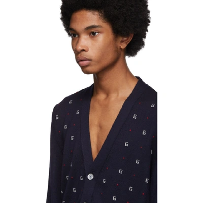 Shop Gucci Navy Wool G Dot Cardigan In 4696inkmkrd