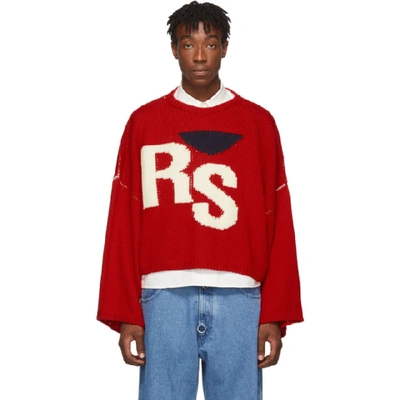 Shop Raf Simons Red Virgin Wool Cropped Oversized Rs Sweater In 00030 Red