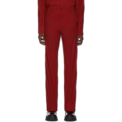 Shop Valentino Red Plisse Trousers In 157rosso