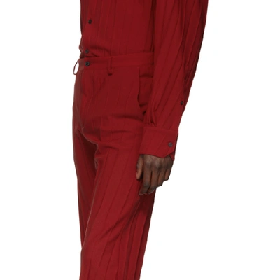 Shop Valentino Red Plisse Trousers In 157rosso
