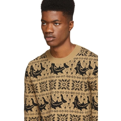 Shop Gucci Brown All Over Jacquard Sweater In 2603 Camel
