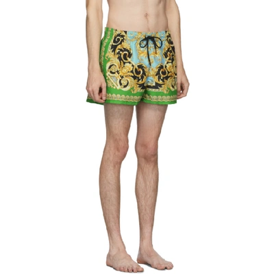 Shop Versace Underwear Green And Blue Barocco Swim Shorts In A78y Verazu