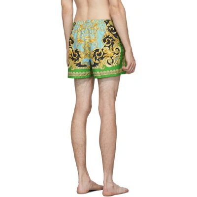 Shop Versace Underwear Green And Blue Barocco Swim Shorts In A78y Verazu
