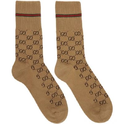 Shop Gucci Beige Gg Socks In 9866 Beige
