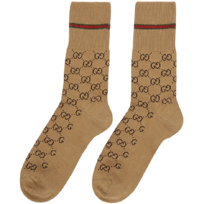 Shop Gucci Beige Gg Socks In 9866 Beige