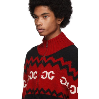 Shop Gucci Red Wool Mirrored Gg Zip-up Sweater In 6066 Red