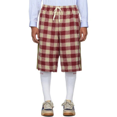 Shop Gucci Red And Off-white Vintage Check Shorts In 6645 Malbec