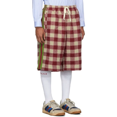 Shop Gucci Red And Off-white Vintage Check Shorts In 6645 Malbec