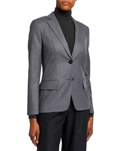 Shop Agnona Wool Flannel 2-button Jacket In Gray