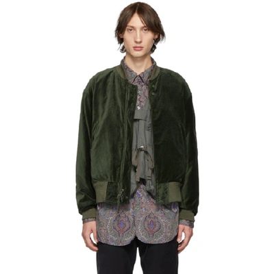 Shop Engineered Garments Green Velvet Bomber Jacket In Wp004 Olive