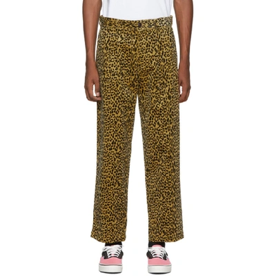 Nyc Yellow And Black Leopard Corduroy Double-pleat Trousers In Corn