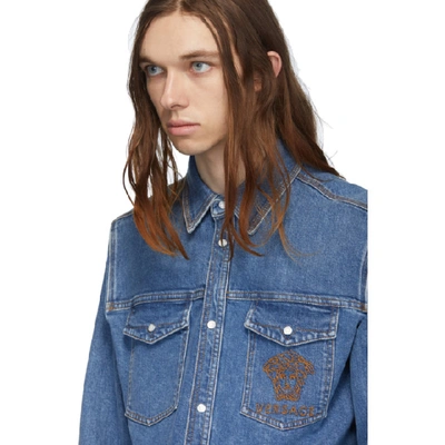 Shop Versace Blue Denim Medusa Head Shirt In A816 Blue