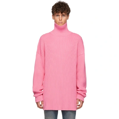 Shop Balenciaga Pink Ribbed Turtleneck In 5630 Pink