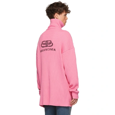 Shop Balenciaga Pink Ribbed Turtleneck In 5630 Pink