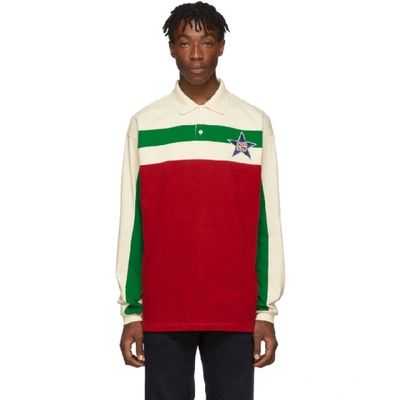 GUCCI 灰白色星星拼贴长袖 POLO 衫