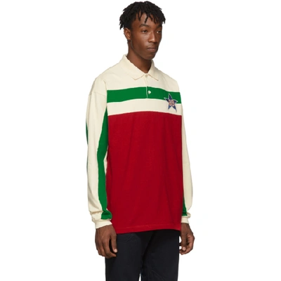 Shop Gucci Off-white Starpatch Long Sleeve Polo In 6397 Red