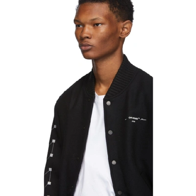 Shop Off-white Black Embroidered Skinny Varsity Bomber Jacket In Blk Sil