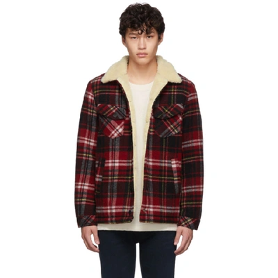 Plaid faux shearling lined hotsell wool blend trucker jacket