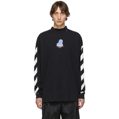 Shop Off-white Black Diagonal Thermo Mock Neck Long Sleeve T-shirt In Blk Multi