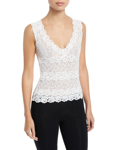 Shop Josie Natori Rose Parfait Lace Tank Top In Waw