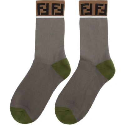 Shop Fendi Grey And Green Forever  Socks In F0l60 Grey