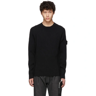 Shop Stone Island Black Rib Knit Sweater In V0029 Black