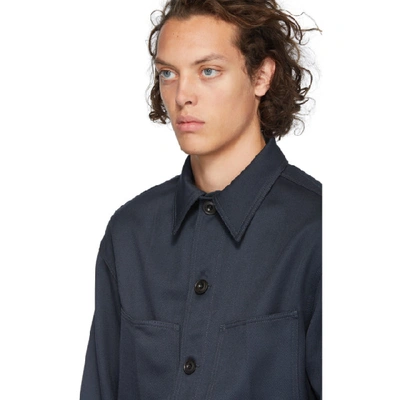 Shop Lemaire Navy Wool Overshirt In 796 Blueber