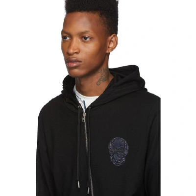 Shop Alexander Mcqueen Black Skull Patch Zip-up Hoodie In 1000 Black