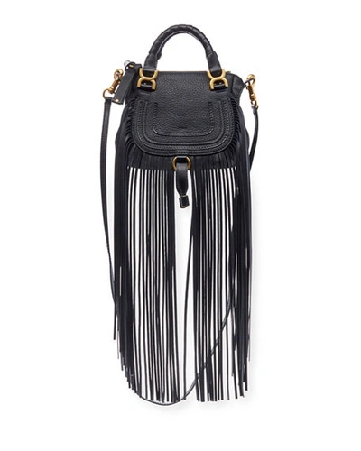 Shop Chloé Marcie Mini Fringe Double-carry Satchel Bag In Black