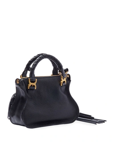 Shop Chloé Marcie Mini Fringe Double-carry Satchel Bag In Black