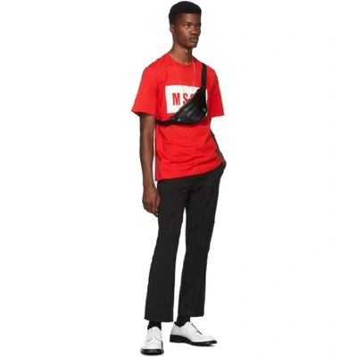 Shop Msgm Red Box Logo T-shirt In 18 Red