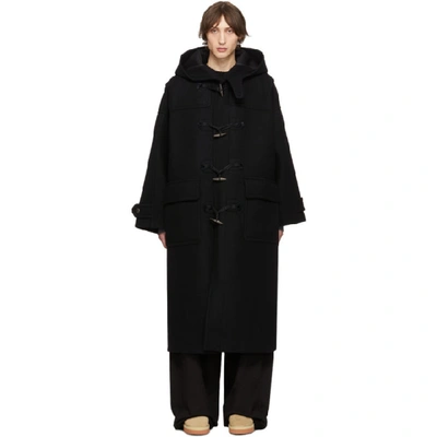 Shop Fumito Ganryu Black Trapeze Duffle Coat In 1 Black