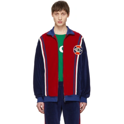 Shop Gucci Blue And Red Velour Oversized Track Jacket In 4358blured