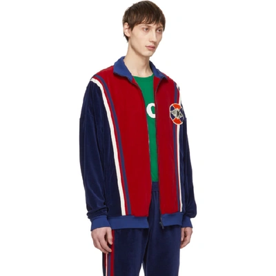 Shop Gucci Blue And Red Velour Oversized Track Jacket In 4358blured