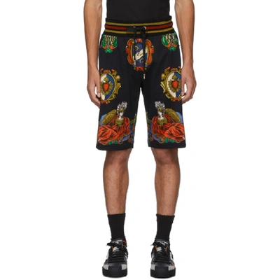 Shop Dolce & Gabbana Dolce And Gabbana Black Emblem Shorts In Hn07b Stem1