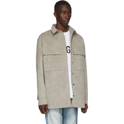Shop Fear Of God Grey Suede Shirt Jacket In 034hthrgry