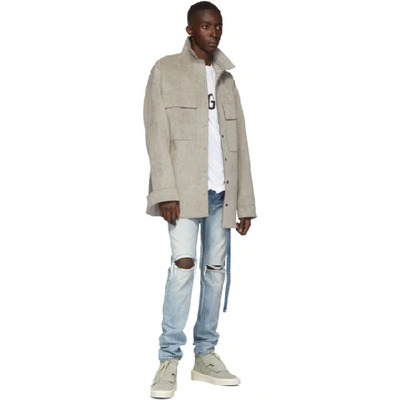 Shop Fear Of God Grey Suede Shirt Jacket In 034hthrgry