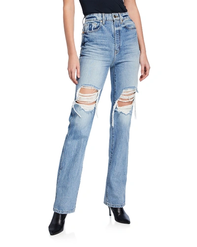 Shop Khaite Danielle High-rise Distressed Stovepipe Jeans In Blue